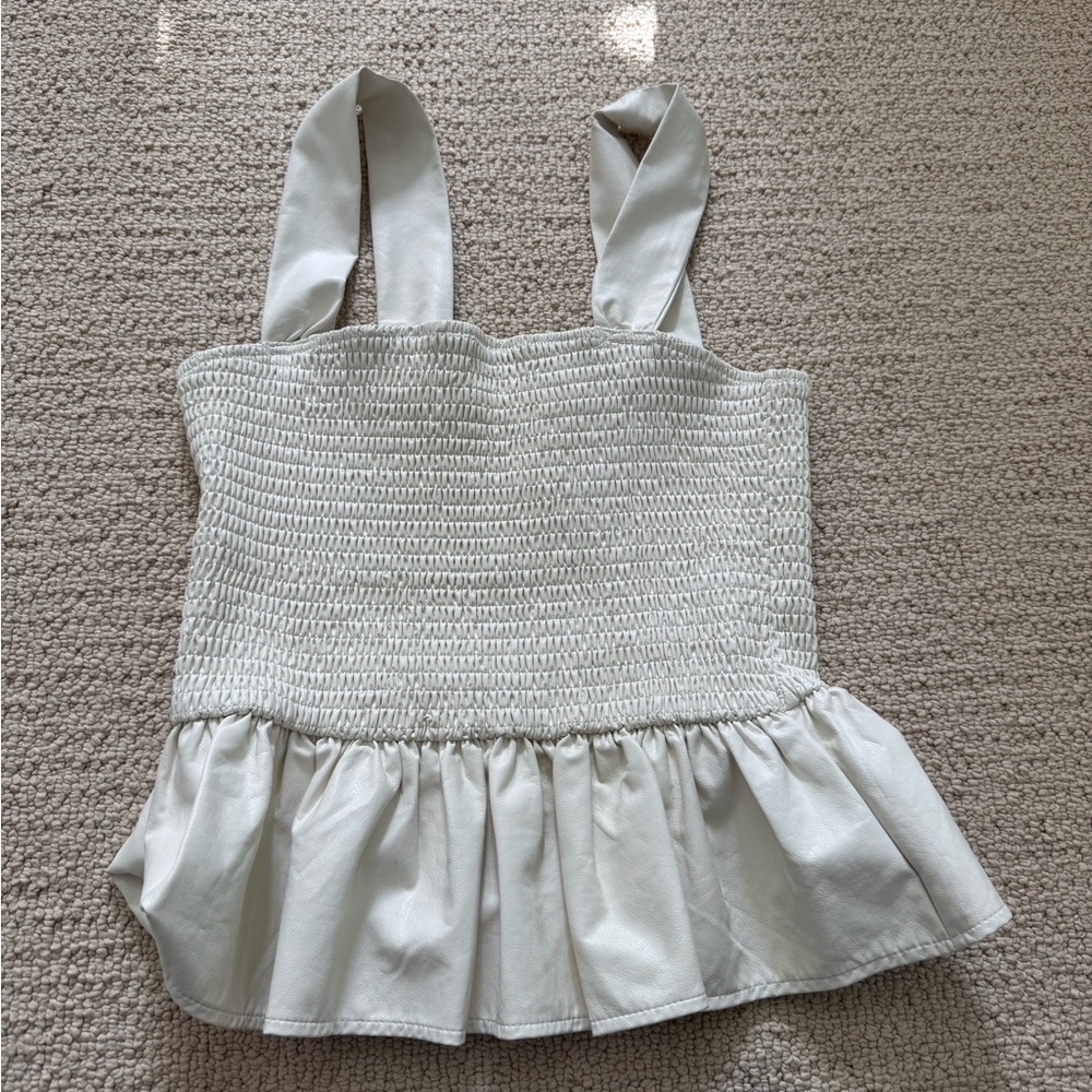Leather White Smocked Women's Top